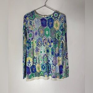 Talbots Multicolor Floral Medallion Ribbed Knit Sweater Size Small‎